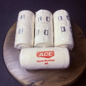 (4 Pack) ACE Elastic 3M Bandage Beige Sealed 4 Inch X 5.3 Foot w/Clips - Picture 1 of 5