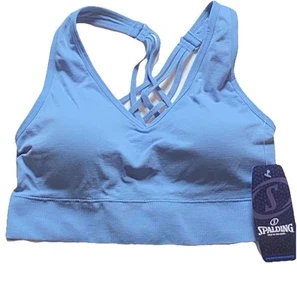 Spalding Sports Bra Small NEW Cross Back Blue Endless Sky Light Low Impact S nwt - Picture 1 of 8