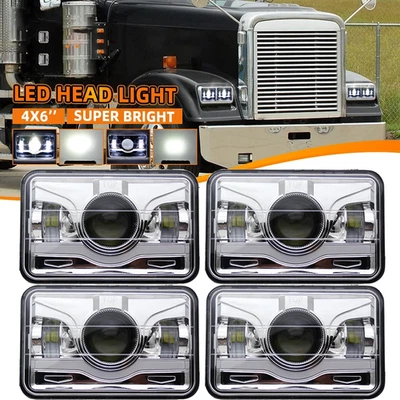 Faros LED cromados altos/bajos de 4x6"" para Freightliner 1988-2010 FLD120 FLD112 4 piezas Foto 1 de 4