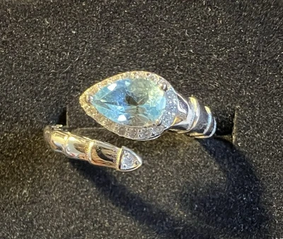 Blue Topaz Snake Ring. S925. Adjustable Size 9-10. Sterling Silver - Image 1 of 4