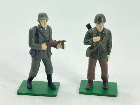 2 Vintage Blue Box Metal WWII World War 2 Army Soldier Men Action Figures Cover