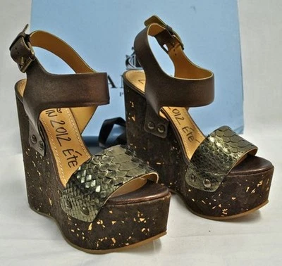 NEW AUTH LANVIN PAYTON METALLIC WEDGES SHOES SANDAL PLATFORM SZ38"RET$989BARGAIN - Image 1 of 4