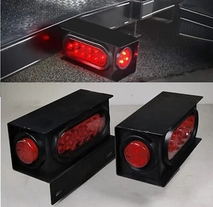 2x LED Trailer Light Steel Boxes Housing Bracket Kit 6"Oval & 2"Round Lights Red - Picture 1 of 6