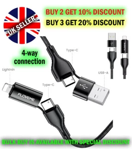 3 in 1 Fast Charging Cable- USB-C to USB-C/USB-C to iPhone/USB-A to USB-C/iPhone - Picture 1 of 17