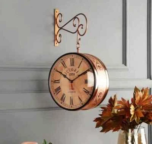 Railway Station wall Clock Hanging bronze Vintage Victoria Clock two sided - Picture 1 of 6