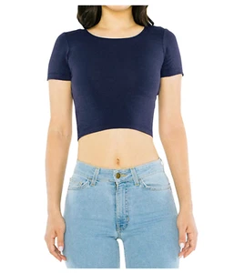 American Apparel Women Cotton Spandex Jersey Short Sleeve Crop T-Shirt, Navy - Picture 1 of 6