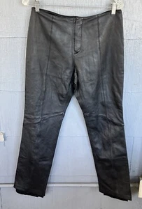 VINTAGE Nine West 100% Leather Pants Womens 8 Black Straight Leg Lined Biker - Picture 1 of 5