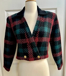 Vintage St John SZ 6 Knit Sweater Santana Collar Metallic Threads Logo Buttons - Picture 1 of 6
