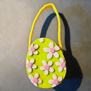 Easter Egg Felt Bag Miniature Basket Treat Gift Green Pink Daisy Girl Purse Tote - Picture 1 of 4