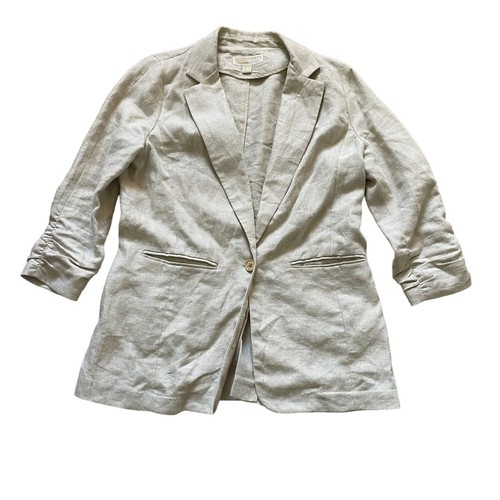 Giacca blazer lino donna Michael Kors taglia 10 beige tono oro bottoni preppy