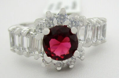 ANILLO LABORATORIO RUBÍ Y ZAFIROS BLANCOS CHAPADO EN ORO BLANCO 14K TALLA 6.25 - NUEVO CON ETIQUETA Foto 1 de 3