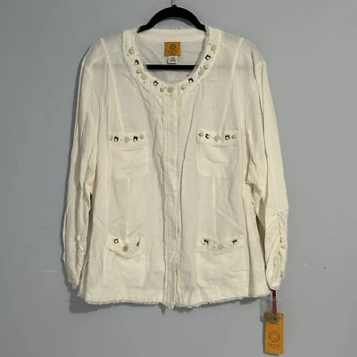 RUBY RED Women's Blazer Size 22W Snap Up Front Linen Blend Embellished - Image 1 of 4