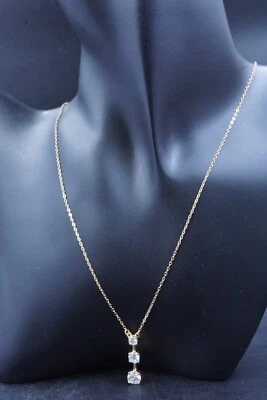 Vtg ROSS SIMONS Three Cz  925 GOLD VERMEIL  Sterling Silver Pendant Necklace - Изображение 1 из 4