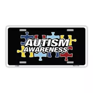 License Plate, Metal Vanity Tag Cover, Autism Awareness Puzzle Pieces, 12" x 6" - Picture 1 of 3