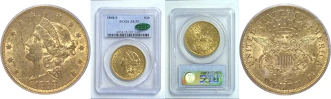 1868-S $20 Gold Coin PCGS AU-55 CAC Cover