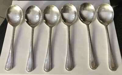 6 cucharas de sopa Sheffield con cuentas con borde de 17,5 cm plato de plata - cubiertos Foto 1 de 4
