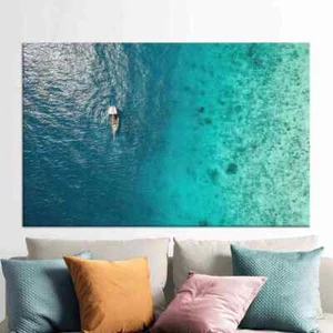 Stunning Blue Sea Boat Abstract Paint Wall Art Canvas Unframed Print Art - Picture 1 of 2