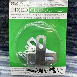 Gardner Fixed Clip for 1/4-inch Mirrors 4 Clips + 4 Screws + 4 Anchors { V} - Picture 1 of 12