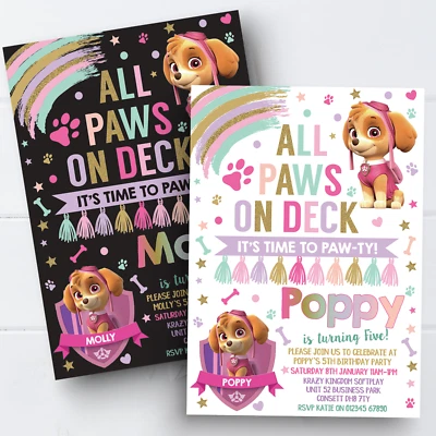Personalised Skye Birthday Party Invitations Paw Patrol Invites For Girls x10 - Image 1 of 4