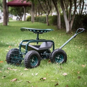 Garden Cart Rolling Work Seat with Tool Tray Heavy Duty Garden Planting - Picture 1 of 11