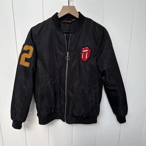 ROLLING STONES - Red Tongue 76 Black Varsity Jacket Bomber Women's Sz XXS - Picture 1 of 9