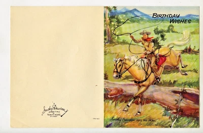 1950'S AUST.  SINGING COWBOY SMOKY DAWSON & FLASH HIS HORSE BIRTHDAY CARD  N727 - Image 1 of 2