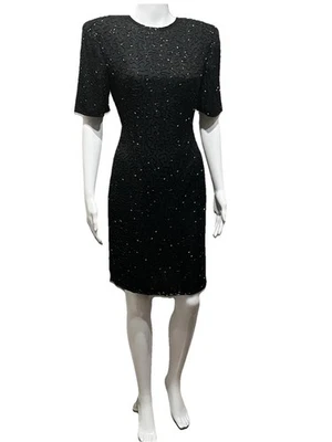 Nuevo Vestido De Colección Laurence Kazar Con Cuentas Pequeño S Negro Seda Formal Cóctel Nuevo con Etiquetas Foto 1 de 4