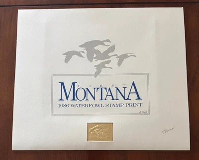 1986 Montana Waterfowl Stamp Print -First of State- Medallion Edition + 2 Stamps - Image 1 of 4