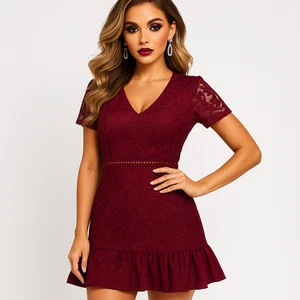 Twosisters The Label Burgundy Lace Ruffle Hem Mini Dress Size 8 Party Cocktail - Picture 1 of 4