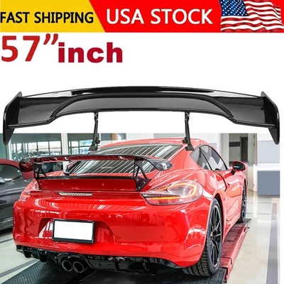 57" Rear Spoiler Wing For Porsche Cayman 718 981 987 Truck GT-Style Glossy Black Foto 1 de 4