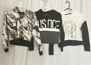Set Of 3 Justice Active Girls Size 12 Cropped Sweatshirt Hoodie Black Silver - Picture 1 of 7