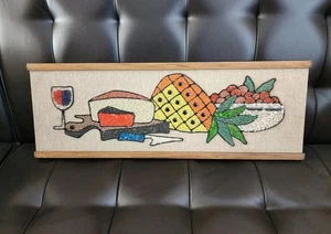 Vintage 60s MCM Gravel Wall Art Wine, Cheese & Fruits - Picture 1 of 9