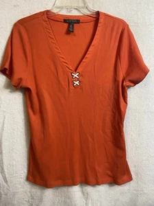 Lauren Ralph Lauren Women’s Top Size XL V Neck Orange Short Sleeve - Picture 1 of 6