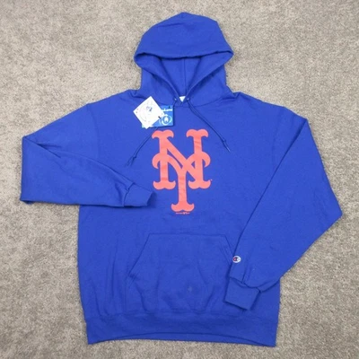 New York Mets Sweater Mens Large Blue Hoodie Sweatshirt Champion Baseball Logo - Image 1 of 4