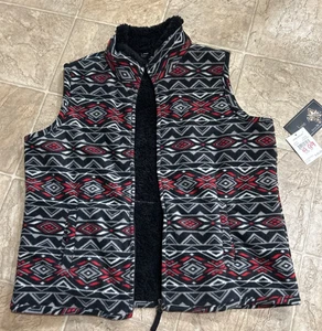 womens black aztec pattern fleece zip vest size XL Jane Ashley - Picture 1 of 4