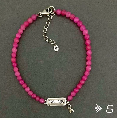 SILPADA Sterling COURAGE Breast Cancer Awareness Pink Quartz Bracelet~#B2963 - Image 1 of 4
