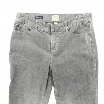 复古 St John's Bay 女式裤子 8 码灰色灯芯绒直筒棉质线 — 第 1/4 张图片