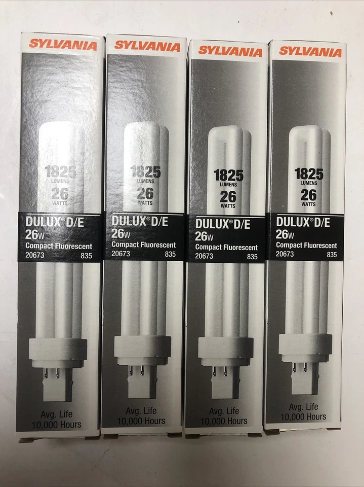 Sylvania 4-Pack Dulux D/E 26W CFL Fluorescent 20673 4 Pin 10,000 Hour 1825 Lumen - Image 1 of 1