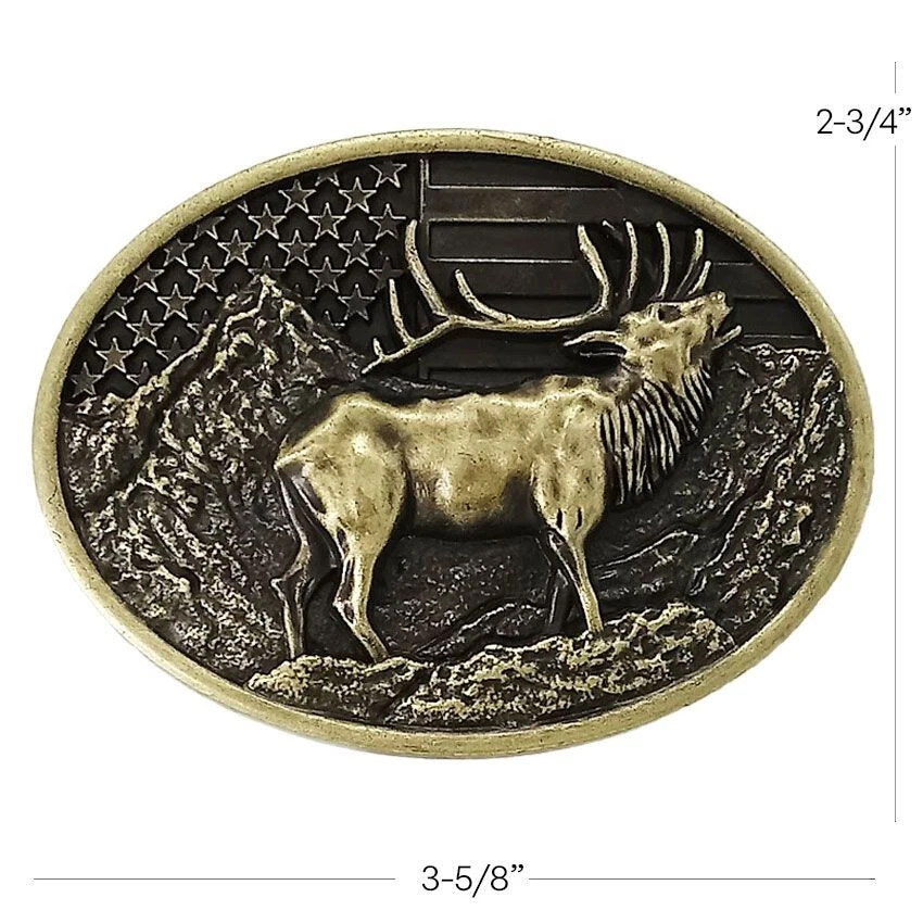Пряжка для ремня быка лося оленя бронзовая отделка фон флага США - Изображение 1 из 1