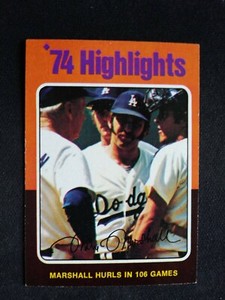 1975 Topps "Mini" Baseball Card # 6 Mike G. Marshall HL - LA Dodgers (EX)