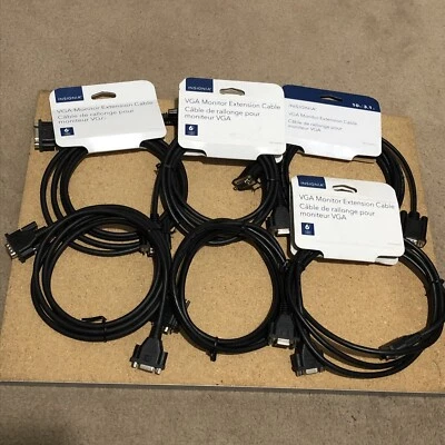 Lot 6X Insignia 6ft VGA Monitor TV PC Extension Cable Cord Plug Male to Female - Image 1 of 4