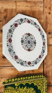 30" White marble Coffee Table Top Carnelian And Lapis Floral Inlay Art Home Deco - Picture 1 of 9
