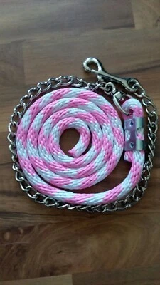 Nylon Lead stud Chain 7 -1/2Ft For Horses pink/white - Image 1 of 2