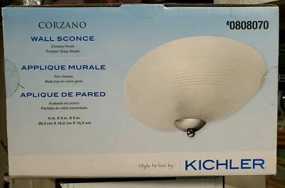 Aplique de pared cromado Kichler Corzano 8" 1 luz 37432 pantalla de vidrio esmerilado 0808070 Foto 1 de 2
