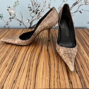 Pura Lopez Snakeskin Pointed Toe Heels Pumps Brown Size 38 / 7.5 - Picture 1 of 10