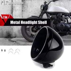 7'' Gloss Black Headlight Housing Headlamp Bulb Bucket For Harley Dyna Softail - Picture 1 of 12