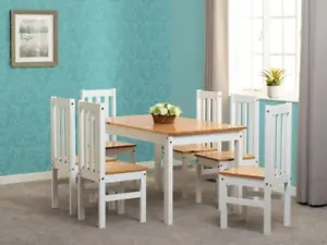 Ludlow Dining Set with Rectangular Table 6 Chairs White with Oak Top - Picture 1 of 8
