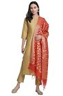 Women Golden Silk Indian Pakistani Kurta Kurti With Pant And Dupatta Set Dress