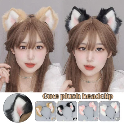Cute Faux Fur Plush Cat Ears Headband Fluffy Sweet  Animal Cosplay Costume Props - Image 1 of 4