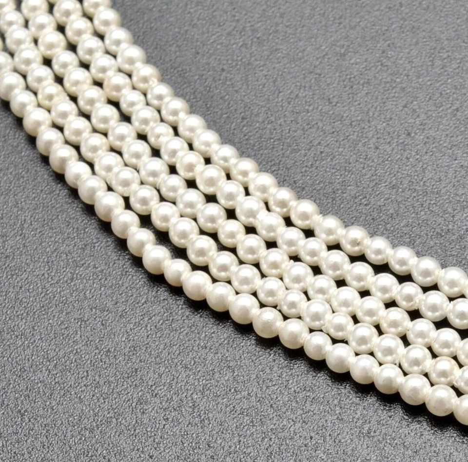 Cuentas de piedras preciosas redondas de perlas blancas de 16" pulgadas Foto 1 de 4